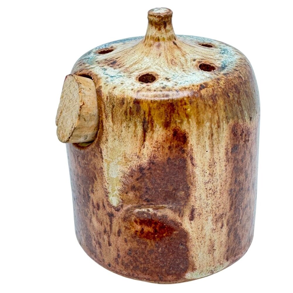 Art Studio Pottery Salt Shaker Cork Stopper Signed By Artist D. Lewis Handmade